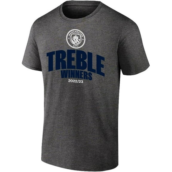 Icon Sports Manchester City 2023 Treble Winners Champions Officially Licensed Adult T-Shirts - Gray, Large