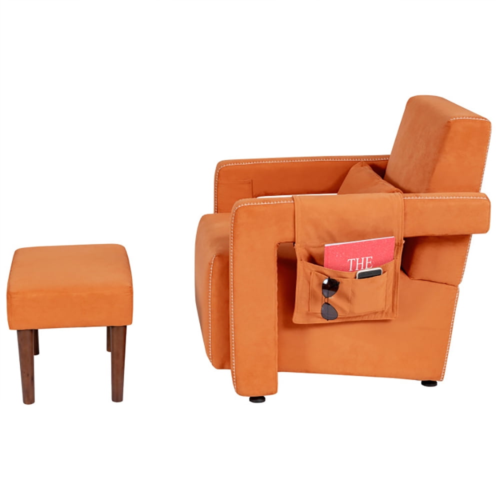 Finihen Accent Single Sofa Chair with Ottoman, Modern Berber Fleece Single Sofa Chair with Ottoman and Waist Pillow, for Living Room, Bedroom, Orange Finihen Accent Single Sofa Chair with Ottoman, Modern Berber Fleece Single Sofa Chair with Ottoman and Waist Pillow, for Living Room, Bedroom, Orange