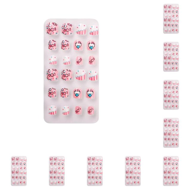 Vogacara 1 juego de puntas de uñas artificiales Dibujos animados Patrón encantador Kit de manicura PNT-16-12 PNT-16-12 10Conjunto