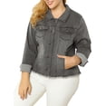 thumbnail image 2 of NOMADIC NOOK Women's Plus Size Outfits Classic Washed Front Frayed Denim Jacket 2 PCS, 2 of 8