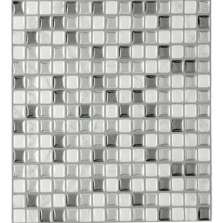 Achim Magic Gel Silver Glass Self Adhesive Vinyl Backsplash Wall Tile 9.125x9.125 - 3 Tiles/2.25 sq