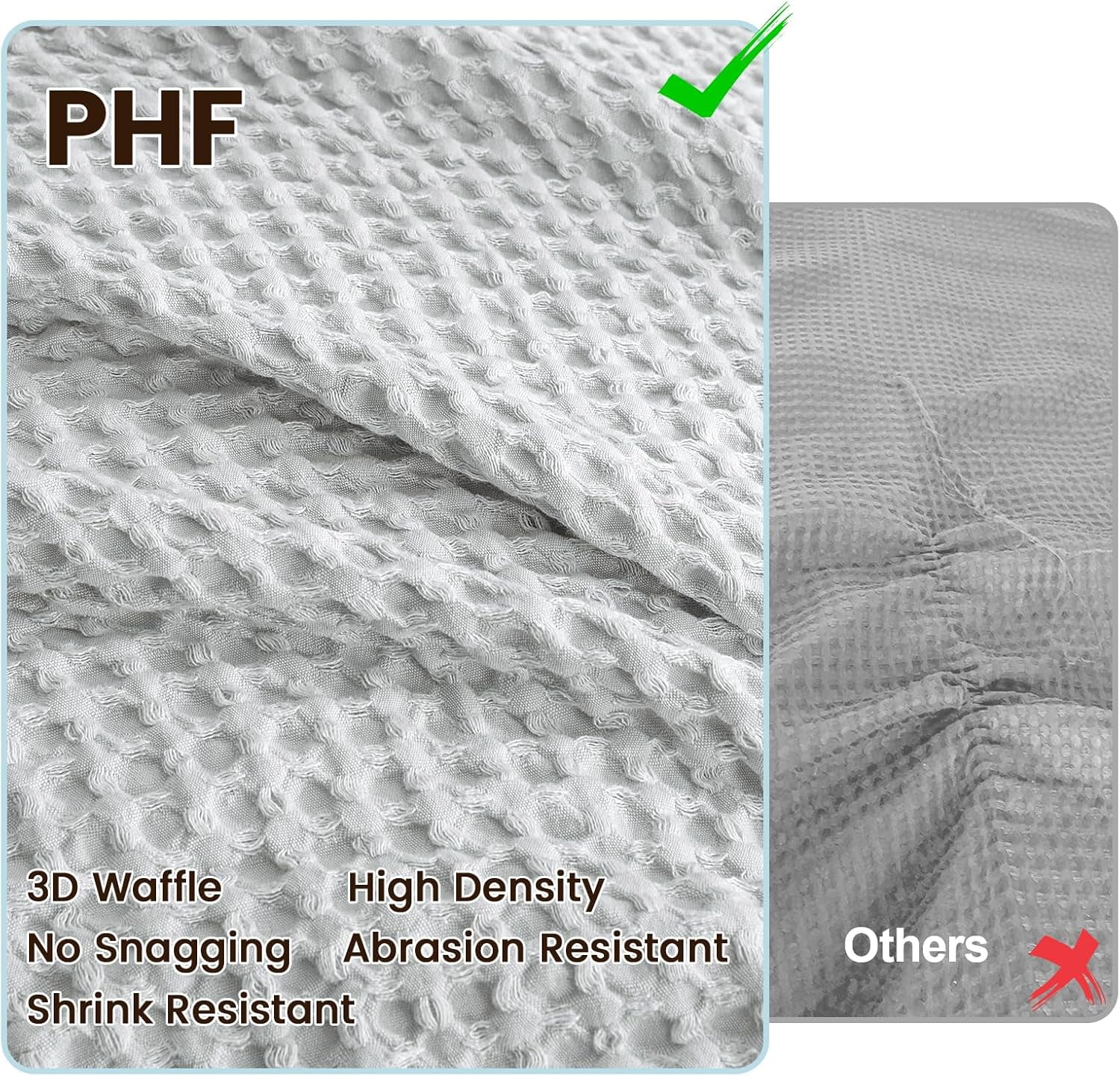 PHF Waffle Duvet Cover Set Queen Size, 3 Pieces Soft Breathable Bedding Comforter Cover for All Seasons, Waffle Textured Duvet Cover with 2 Pillow Shams Bedding Collection, 90"x90", Light Grey