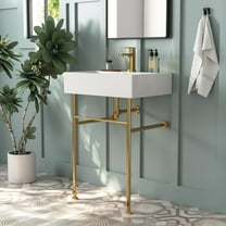 24" White Rectangular Console Bathroom Sink with Overflow