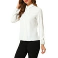 thumbnail image 4 of Unique Bargains Women's Turn Down Collar Button Up Lace Decor Long Sleeve Shirts, 4 of 7