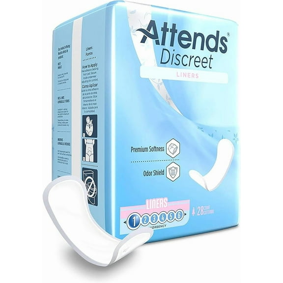 Attends Discreet Bladder Control Pad, Female, Regular, Light Absorbency, Disposable, Pack of 28