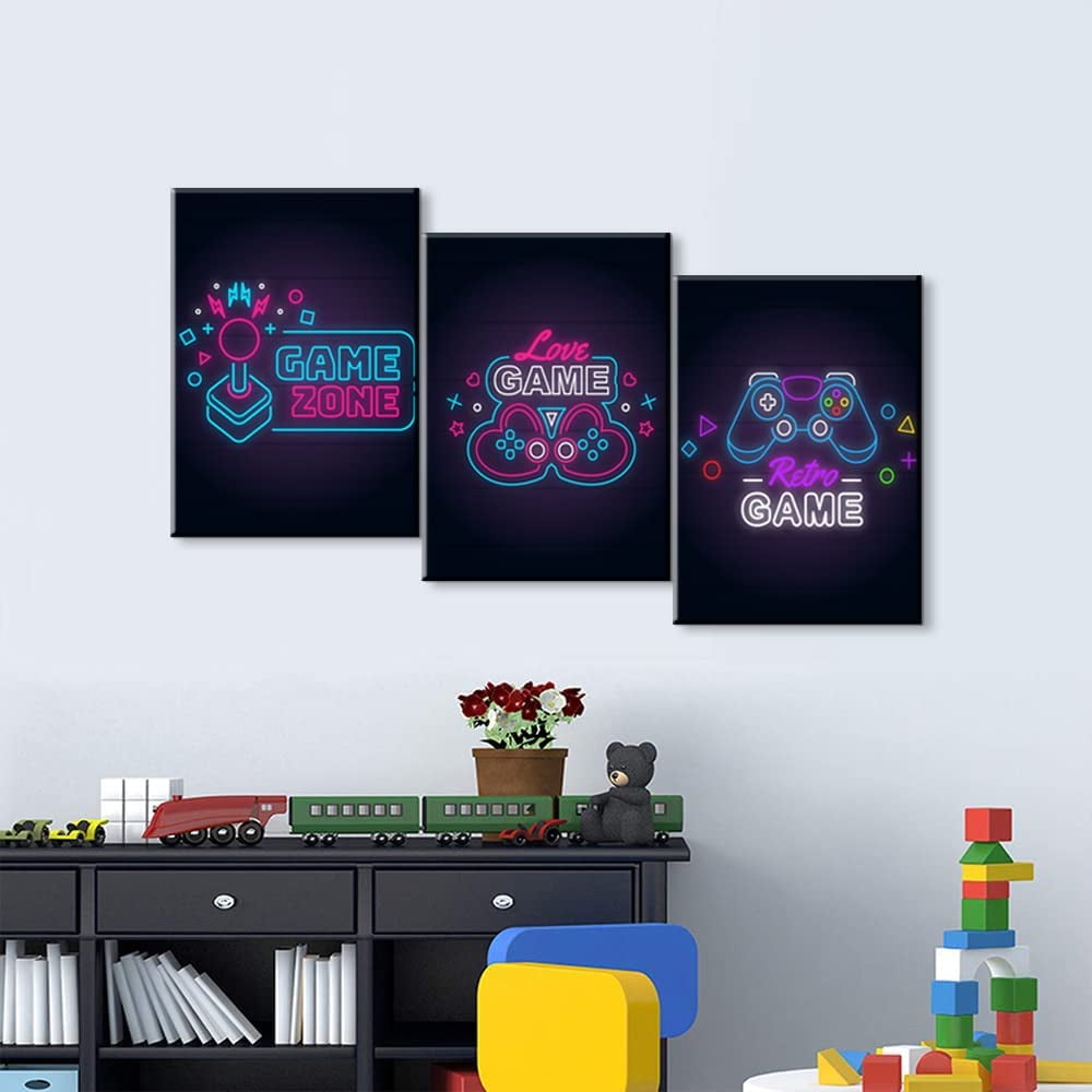 Video Game Room Decor - Neon Gamer Bedroom Set Art Posters | Unique Neon  Video Game Wall Art | Gaming Accessories, Weapons & Attributes Cool Room