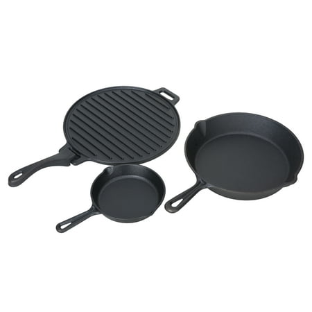 Ozark Trail 4-piece Cast Iron Skillet Set (6″, 10.5″, 11″) with Handles and Griddle – Pre-seasoned