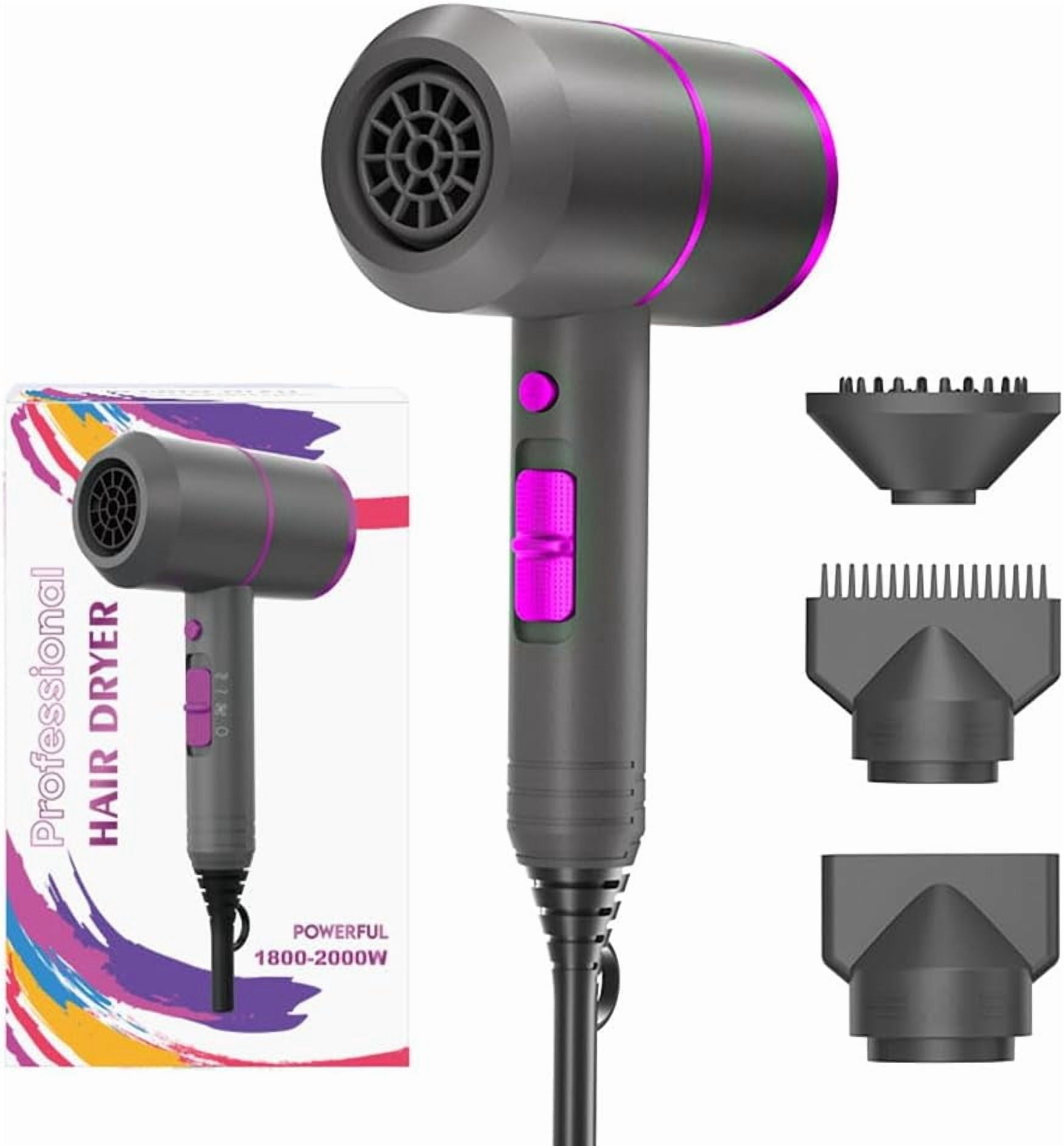 Hair Dryer Portable Electric Blow Dryer Professional Ionic HairDryer Low Noise with 2 Concentrator Nozzle 1 Diffuser Attachments,Travel Hair Dryer, Lightweight Travel (Gray/Rose Red)