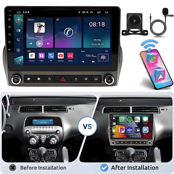 2 32G Wireless Carplay Android Car Radio Stereo for Chevrolet Camaro 2010-2015 with Android Auto 9" Touchscreen Audio with GPS Bluetooth FM&RDS HiFi WiFi Backup Camera