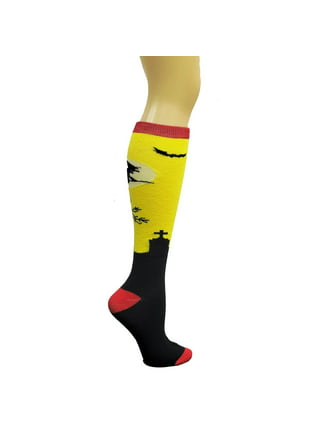 Cute Halloween Pumpkin Women's Compression Socks Turquoise Witch Hats Stars  Athletic Tube Sock Unisex Casual Knee High Socks Outdoor Sport Socks For