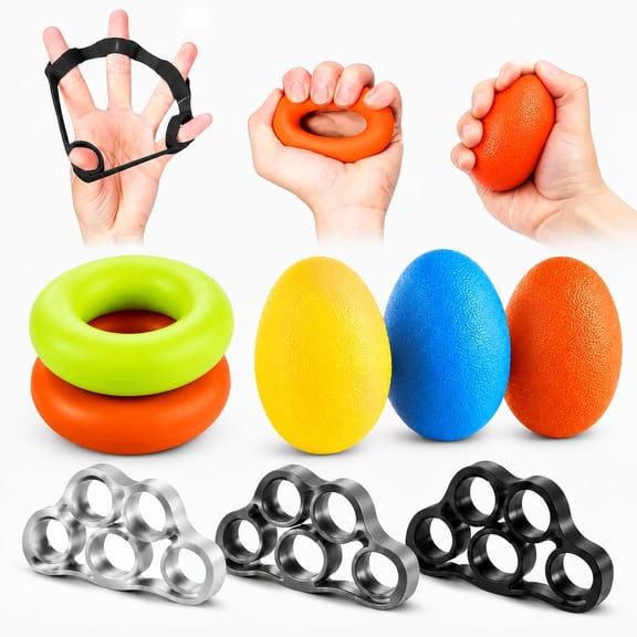 Deally 8-Pack Grip Strength Trainer Kit, Hand & Forearm Strengthener, Finger Stretcher & Stress Balls for Rock Climbing, Guitar, and Hand Conditioning