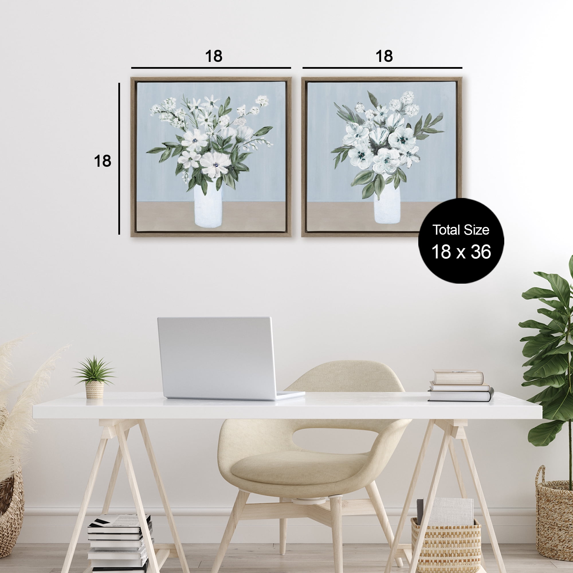 Stupell Industries Mixed White Blossoms 2 Piece Brown Framed Floater Canvas Set, design by Marilyn Dunlap