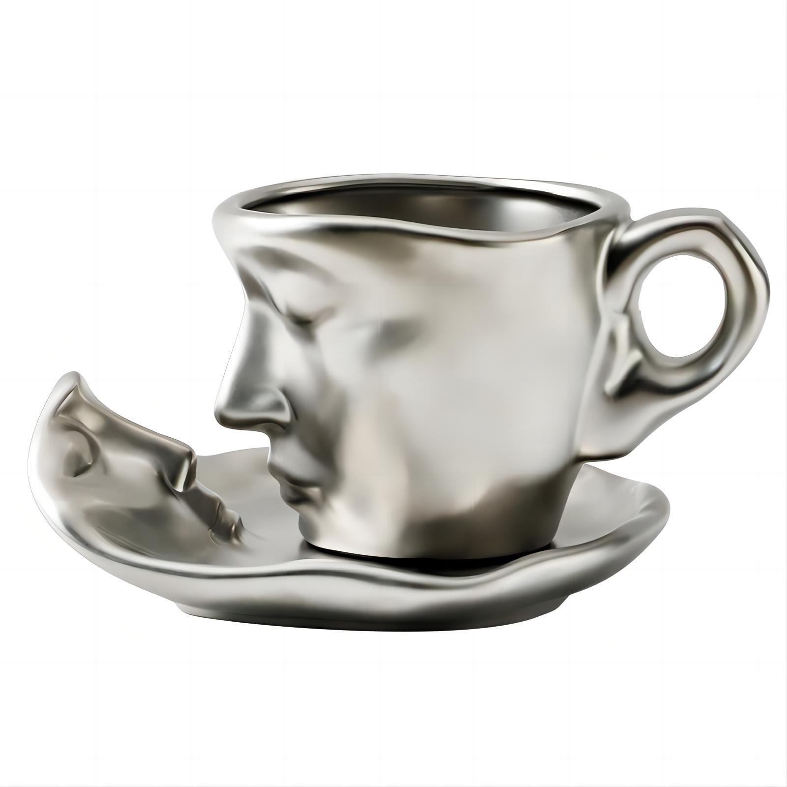 Thinker Tea Cup with Saucer Set for 1 Minimalist Handmade Love Kissing