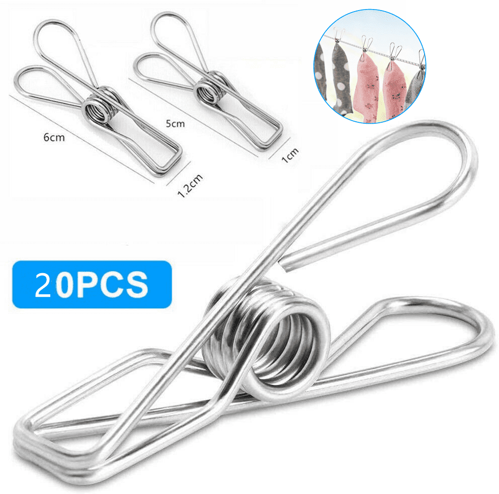 20 Pcs 5cm Stainless Steel Clothes Pegs Hanging Pins Laundry Windproof Clips 