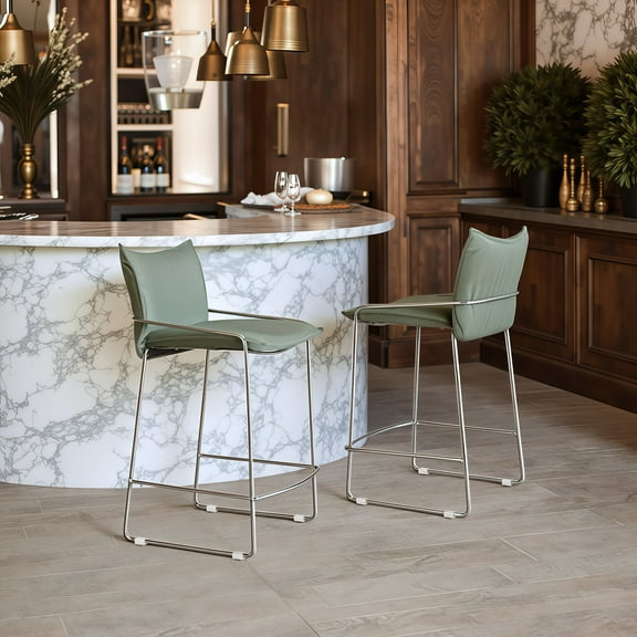 Pola Counter Stool Green Counter Stool, Modern Style, Cozy polyester linen fabric, Plywood, Indoor Bar