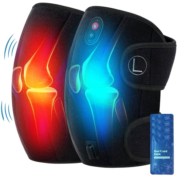 CooCoCo Knee Massager with Heat/Cold, Heated Knee Brace Wrap for Pain Relief