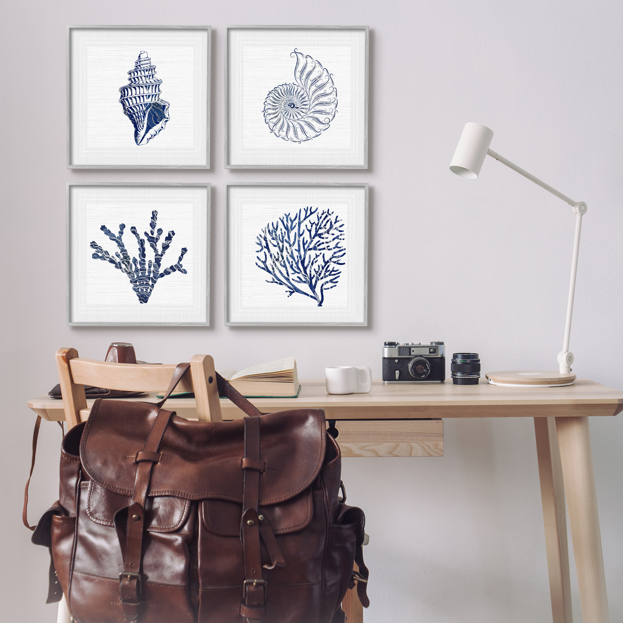 Stupell Industries Minimal Blue Sea Life Animals & Insects Painting Gray Framed Art Print Wall Art, 17 x 17