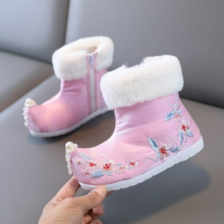 

TOWED22 Toddler Winter Boots Toddler Girls Snow Fuzzy Boots Little Kids Winter Warm Classic Rhombus Shoes Texture Sole Outdoor Ankle Mini Fashion Walking Boot Pink
