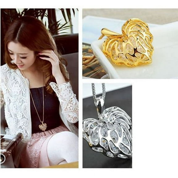 Opolski Fashion Hollow Heart Bib Statement Long Sweater Chain Necklace Silver