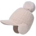 thumbnail image 2 of PIKADINGNIS Women Winter Beanie Knitted Hats Visor Warm Earflaps Hat Fleece Lined Cap with Pompom, 2 of 3