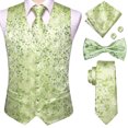 thumbnail image 1 of Chalecos dorados de lujo para hombre, chaleco de seda rojo, azul, verde y dorado, pajarita, conjunto de gemelos y pañuelo, chaqueta de cintura para hombre, corbata alta para boda y oficina, 1 of 5