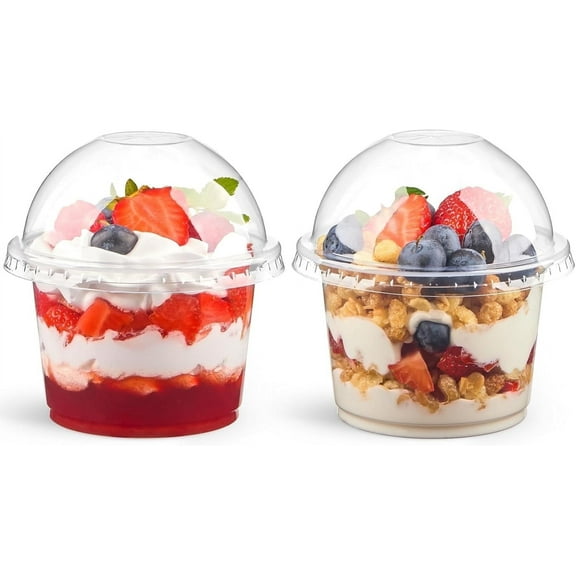 25Pcs Disposable Snack Bowls,Disposable Clear Cups with Dome Lids,Mini Parfait Appetizer Containers,8oz Disposable Dessert Cups for Salad and Fruit