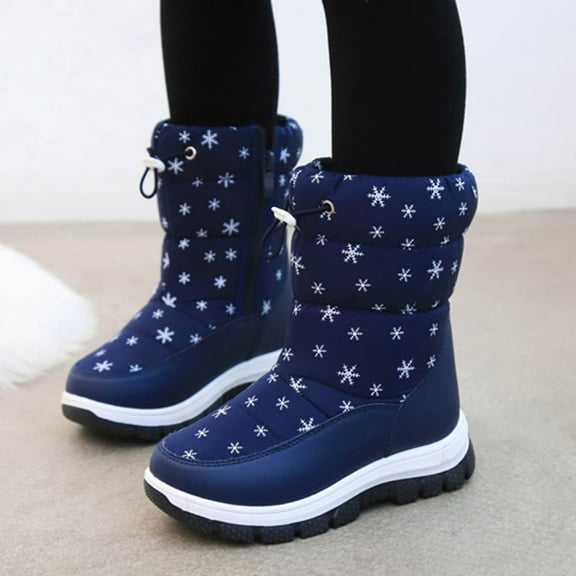 Rrunsv Kids Snow Boots for Boys and Girls Winter Outdoor Waterproof and Non-Slip Snow Shoes Blue(Size 2 Big Kids)