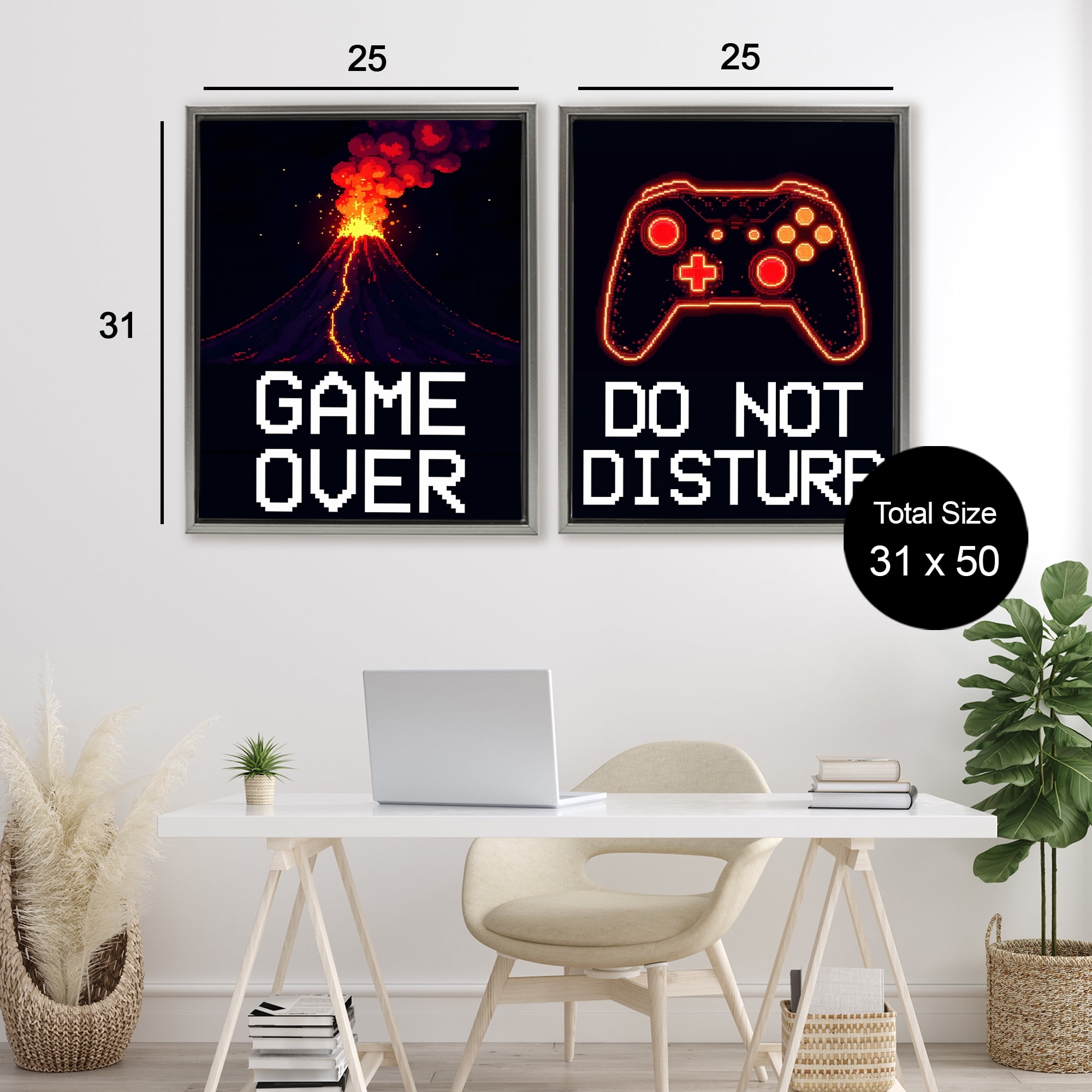 Pixel Game Sentiments 2 Piece Gray Framed Floater Canvas Set, design by Kim Allen