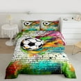 thumbnail image 2 of Castle Fairy Soccer Print Bedding Comforter Set 2pcs for Boys Girls,Vintage Hippie Graffiti Splash Twin Comforter Sets Microfiber,Football Sport Gamer Breathable Bedding Set,Super Cozy Room Decor, 2 of 8