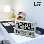 LFF Atomic Clock, Digital Wall Clock with Indoor & Outdoor Temperature, Date, Time, Alarm Clock. Atomic Wall Clock with Wireless Outdoor Sensor, Jumbo Display Easy to Read