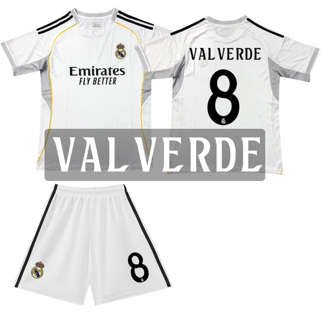 25-26 New Real Madrid Club Home #8 Valverde Football Jersey Set