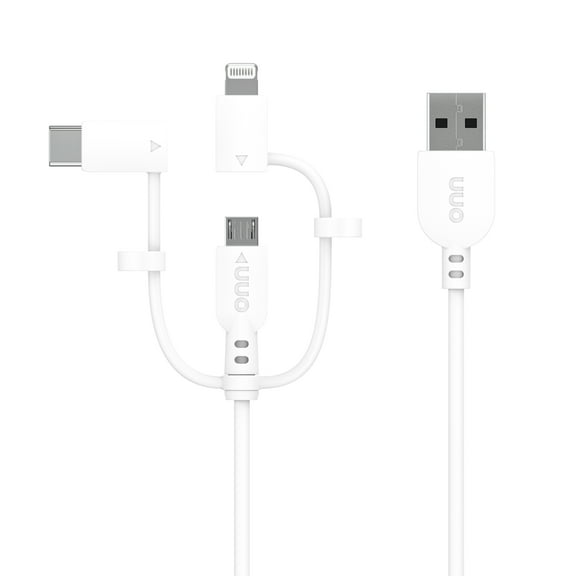 ONN 3 feet Tri-Tip to Lightning Micro USB Cable, White