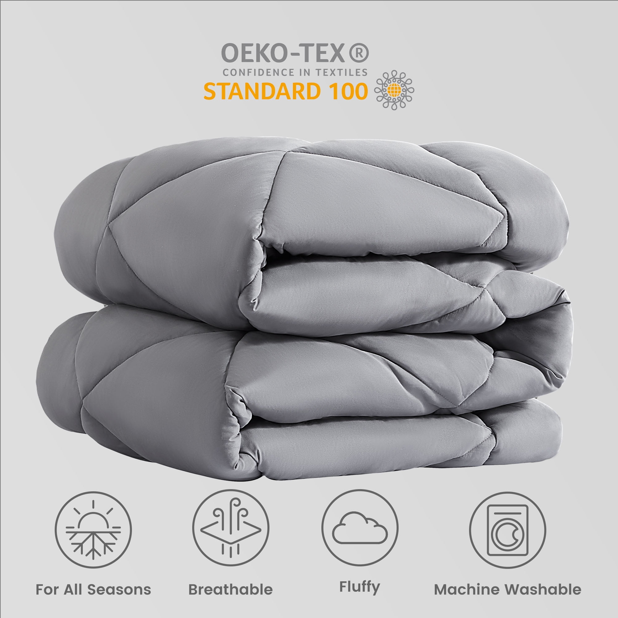Sleep Zone King Size Comforter Duvet Insert, Down Alternative Reversible Comforter, Lightweight, Soft and Breathable Bedding All Season, Diamond Quilting Grey