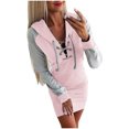 thumbnail image 2 of Babysbule Dresses For Women Stylish Spring Fall Pullover Hooded Patchwork Hollow Out Long Sleeve Sheath Slim Mini Dress, 2 of 7