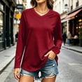 thumbnail image 2 of Josdec Solid V‑Neck T‑Shirt for Women Raglan Long Sleeve Curved Hem Soft Knit Casual Basic Base Tops S‑2XL, 2 of 7