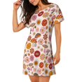 thumbnail image 2 of Kuqiui Fall 70s Groovy Hippie Pattern Women's Short-sleeved Nightgown,Casual Sleep A-line Sleepwear Comfy Sleepshirt,Cute Breathable Nightdress Ruffle - Medium, 2 of 7