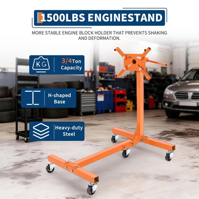 Kojooin Rotating Engine Stand for Auto Repair, Folding Steel Motor Hoist Dolly with 4 Adjustable Arms