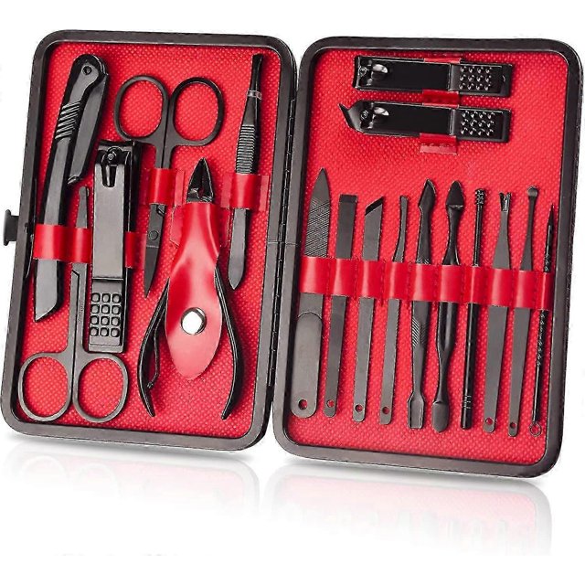 18 Pcs Manicure Set (black And Red)
