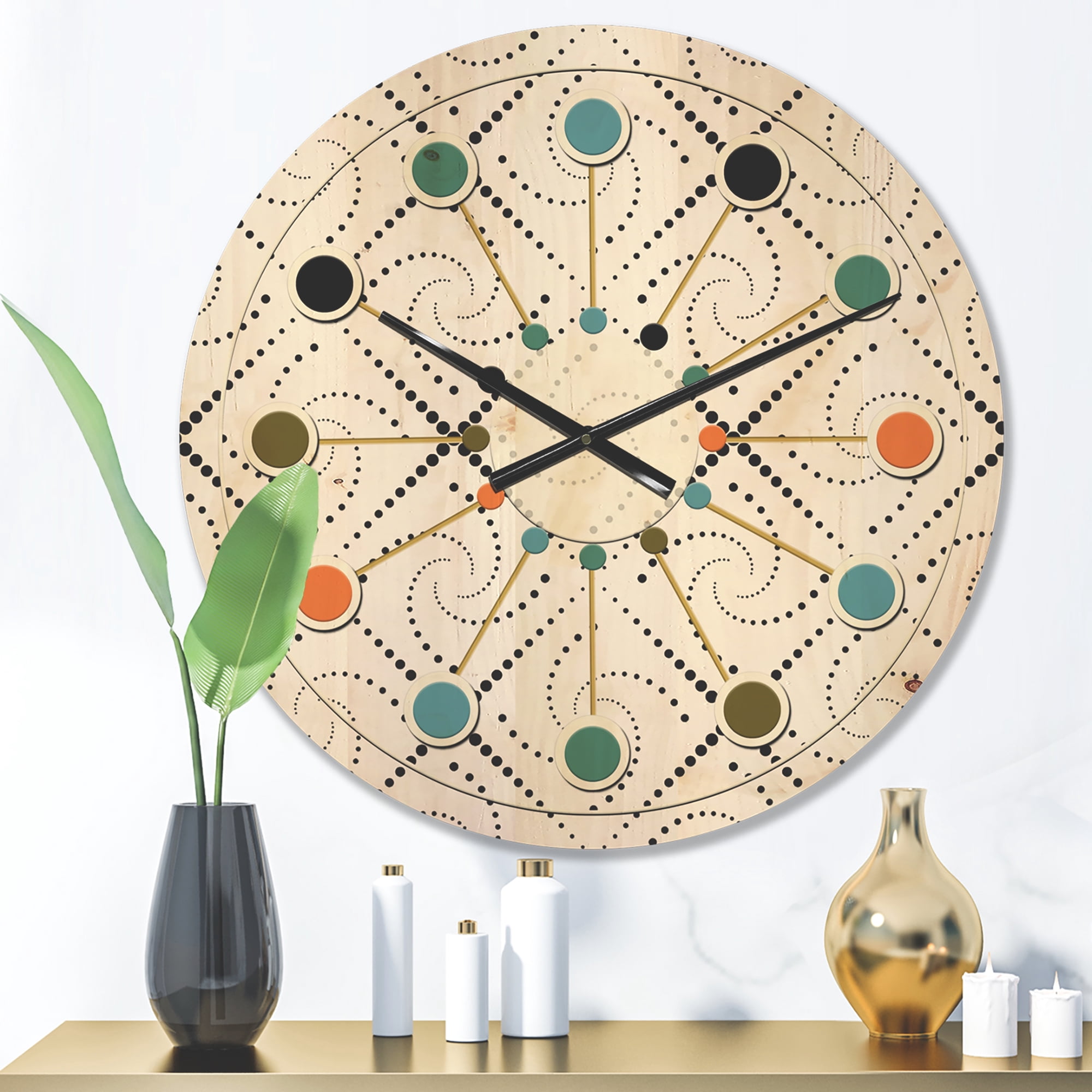 Designart 'Geometrical Abstract Retro Minimal Pattern III' Mid-Century Modern Wood Wall Clock