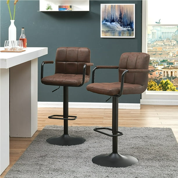 Duhome Set of 2 Bar Stools with Armrest & Back Modern Tech Fabric Adjustable Hydraulic Swivel 