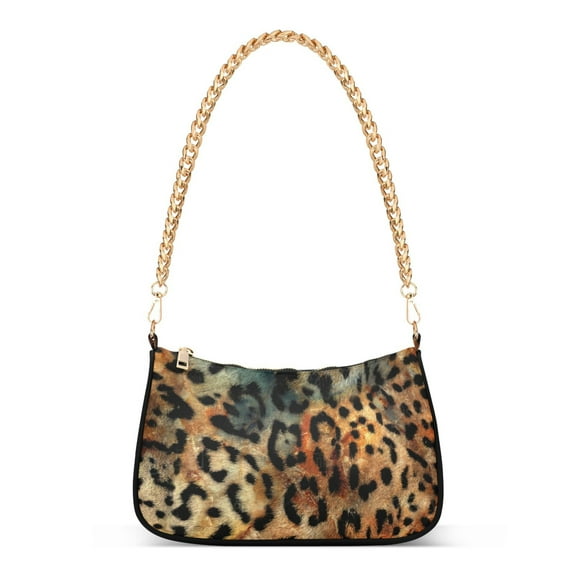Brown-blue Leopard Print Womens Chain Shoulder Bag Tote Handbag Clutch Hobo Purse with Zipper for Travel Casual