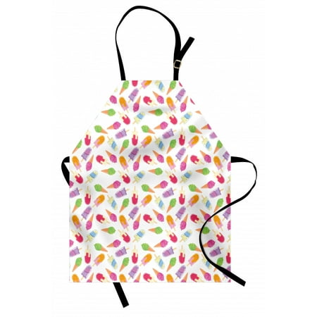 

Ice Cream Apron Cartoon Style Cones with Vibrant Colored Creamy Scoops and Popsicles Sweet Tooth Unisex Kitchen Bib Apron with Adjustable Neck for Cooking Baking Gardening Multicolor by Ambesonne