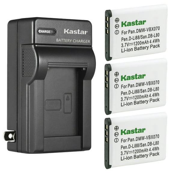 Kastar 3-Pack Battery and AC Wall Charger Replacement for Panasonic VW-VBX070 VW-VBX070-W VW-VBX070GK Battery, Panasonic HM-TA2, HM-TA20, HX-DC1, HX-DC1EB-H, HX-DC1EB-K, HX-DC1EB-R, HX-DC1EB-W Camera
