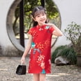 thumbnail image 2 of Ruyang Girls Floral Gheongsam Chinese Traditional Dress Kids Modern Sleeveless New Year Qipao Princess Tassels Outfits Trendy Skirt, 2 of 7