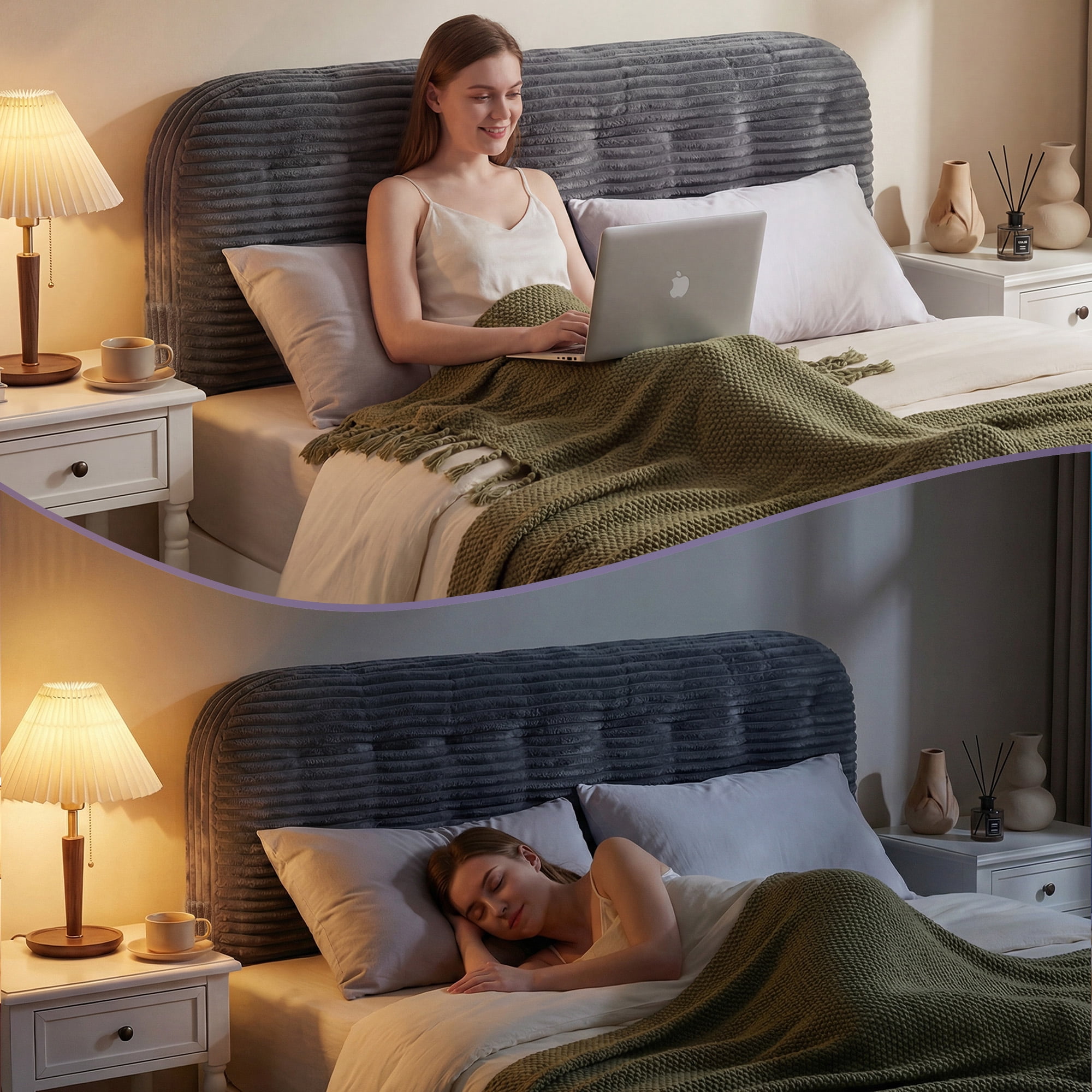 Modern Home Upholstered Twin Headboard,Stick on Headboard with Side Storage Bag, Headboard with Twin Size Memory Foam Head Board for Bedroom, Dark Grey,Corduroy