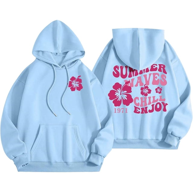 Pink Graphic Hoodie For Women 2024 Cute Preppy Sweatshirt Long Sleeve Drawstring Pullover Tops With Pockets