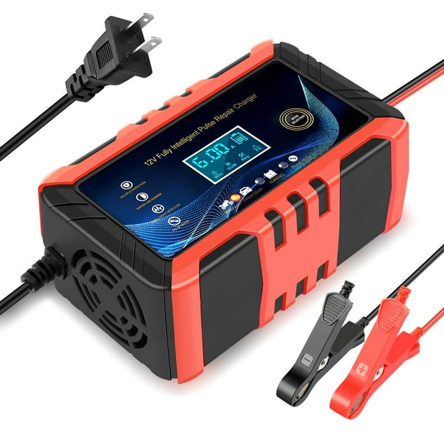 LNGOOR Intelligent Automatic Car Battery Charger 12/24V 6A Pulse Repair Starter AGM/GEL Yellow