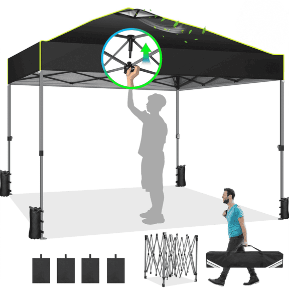 SANOPY 10' x 10' Outdoor Canopy Party Tent EZ Pop Up Canopy Commercial Instant Canopies Gazebo with Air Vent, 8 Stakes & 4 Ropes & 4 Sandbags for Beach Wedding Picnics Camping