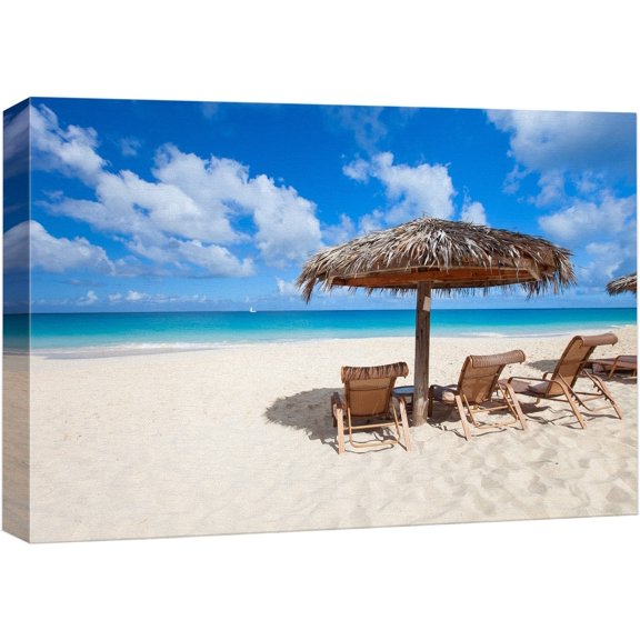 wall26 Canvas Print Wall Art Tropical Beach Vacation Chairs & Shoreline Nature Wilderness Photography Modern Art Rustic Scenic Colorful Multicolor for Living Room, Bedroom, Office - 32"x48&q