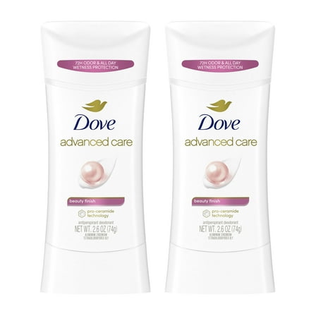 Dove Advanced Care Women's Antiperspirant Deodorant Stick Beauty Finish, 2.6 oz Twin Pack